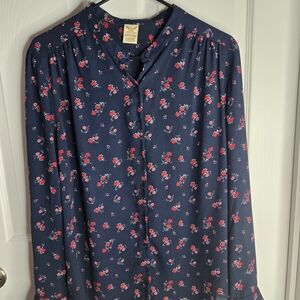 Faded Glory Navy and Red Floral Shirt